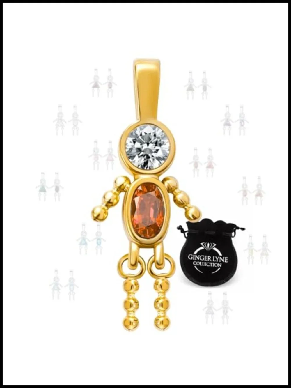 Birthstone People Charms for Necklace - Stainless Steel Gold Plated Pendant -